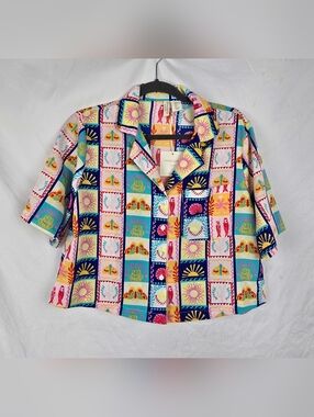 Cynthia Rowley Sleepwear Pink Beach Theme Short Sleeve Boxy Comfy Top sz S